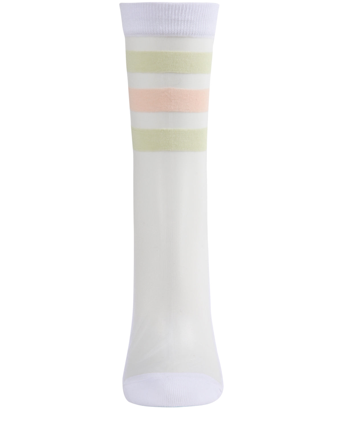 Women's Reverse Terry Stripe Sheer Cotton Blend Crew Sock : Color: White