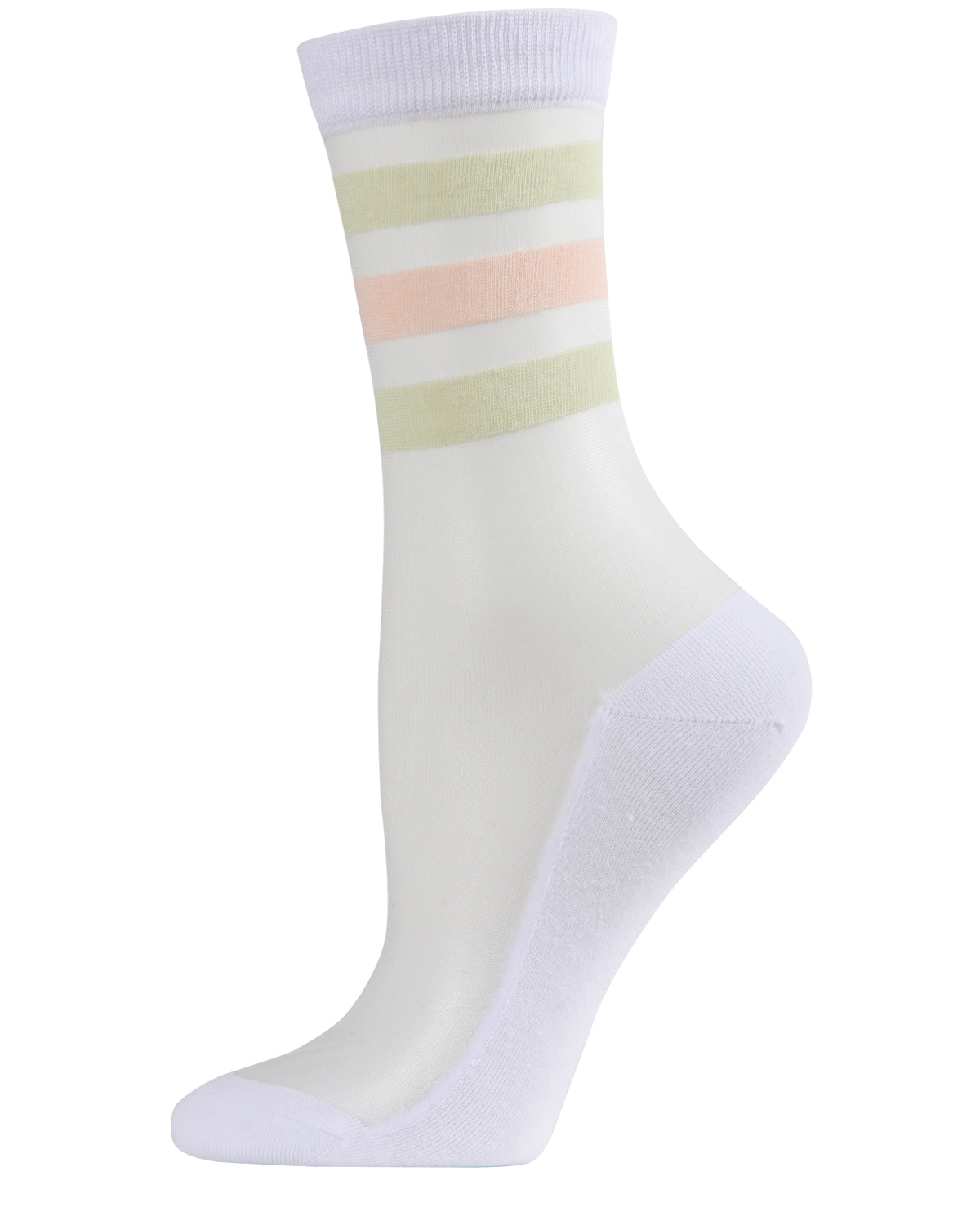 Women's Reverse Terry Stripe Sheer Cotton Blend Crew Sock : Color: White