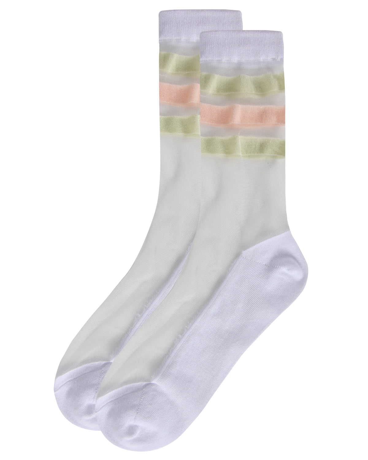 Women's Reverse Terry Stripe Sheer Cotton Blend Crew Sock : Color: White