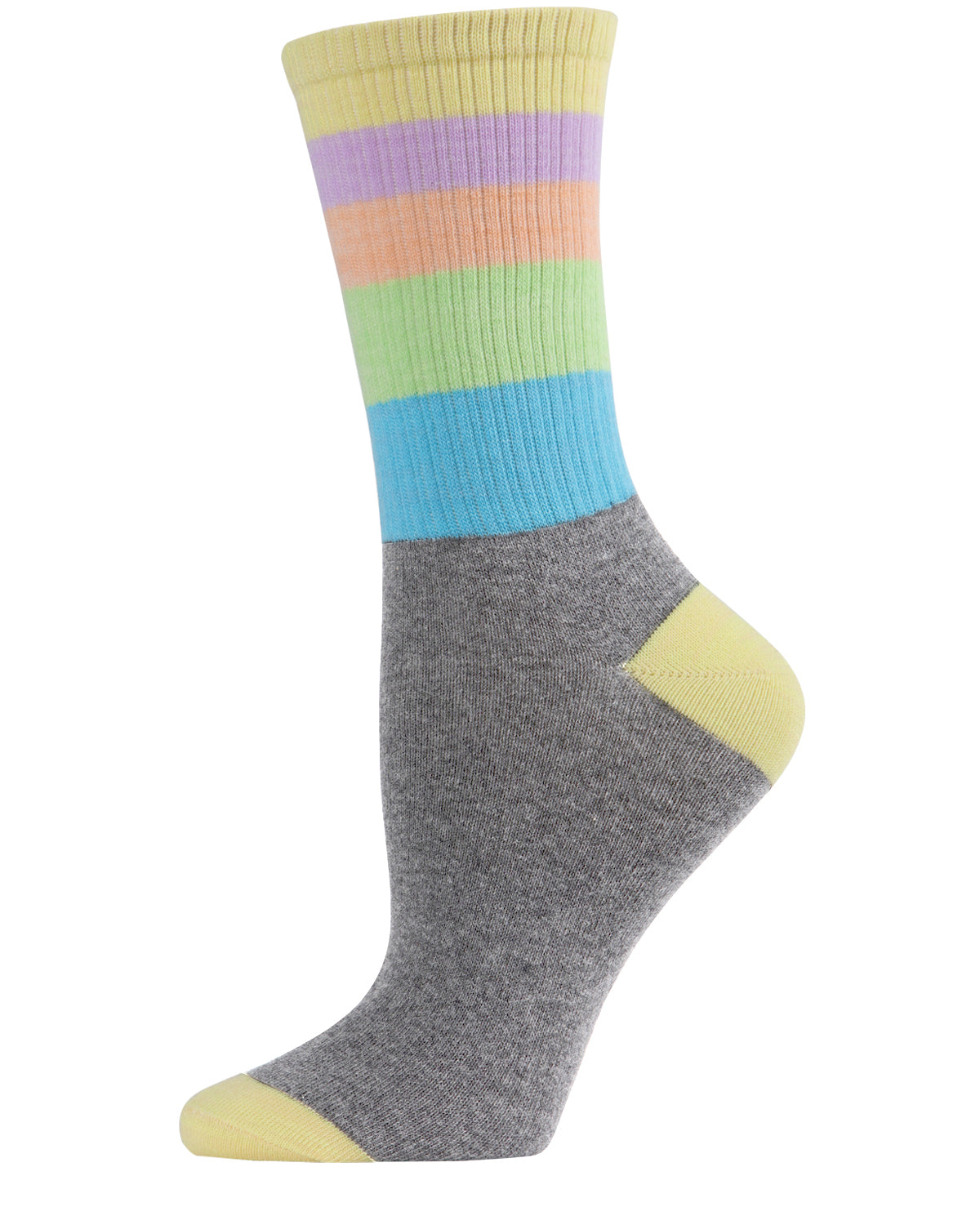 Women's Multicolor Pastel Stripe Crew Sock : Color: Gray Multi