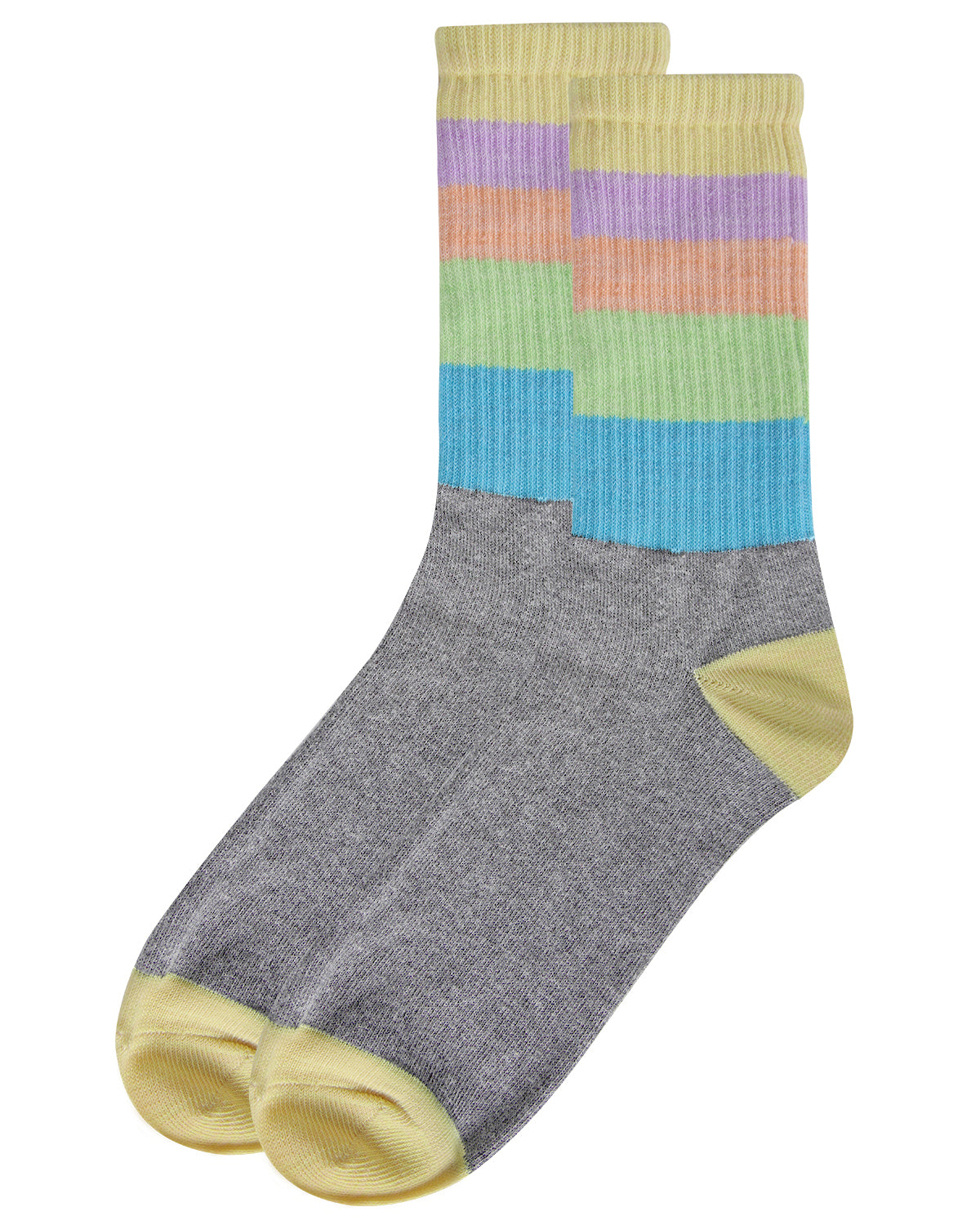 Women's Multicolor Pastel Stripe Crew Sock : Color: Gray Multi