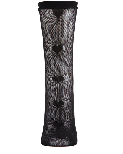 Women's Heart Pattern Fishnet Sheer Crew Sock : Color: Black
