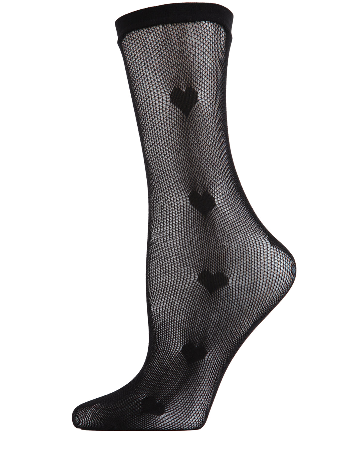 Women's Heart Pattern Fishnet Sheer Crew Sock : Color: Black