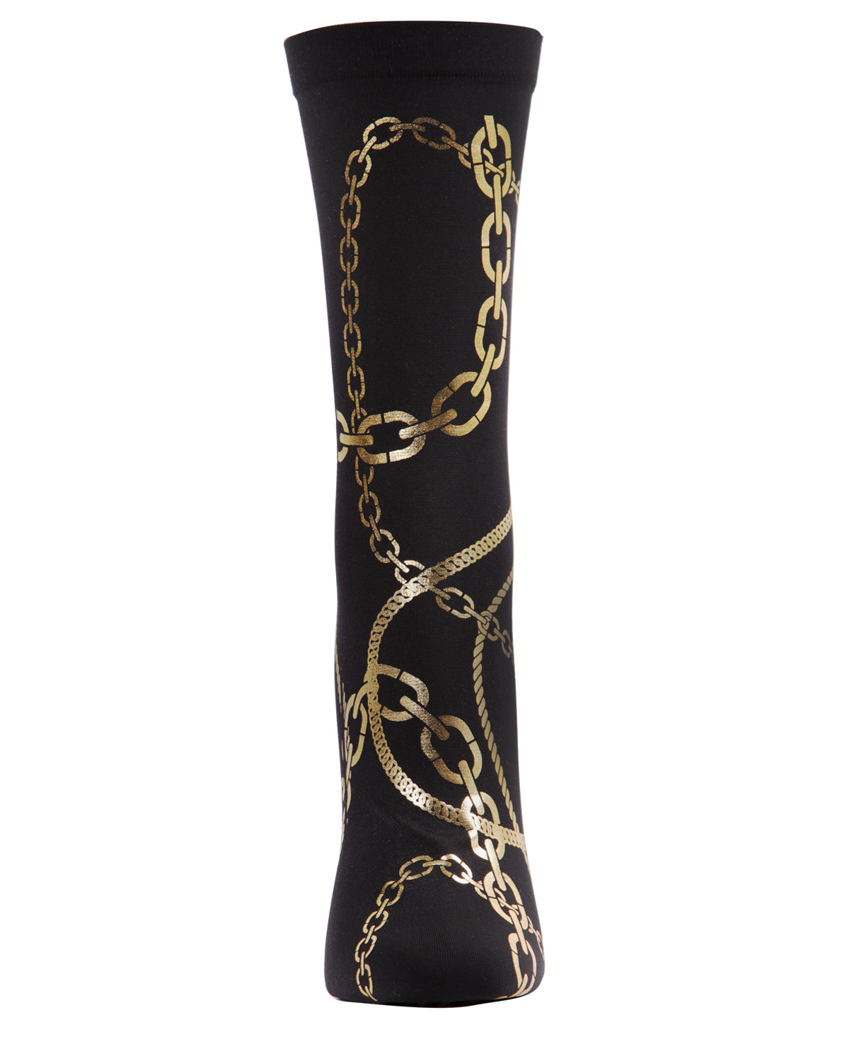 Women's Bling Bling Shiny Gold Chain Print Crew Sock : Color: Black