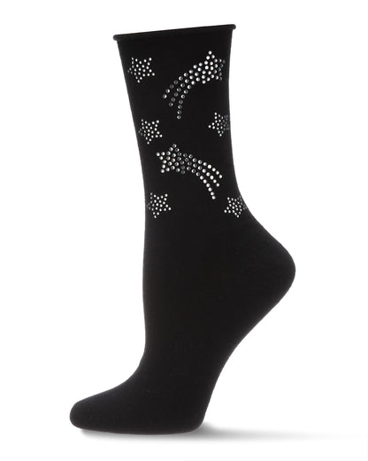 Women's Shooting Star Fashion Cotton Blend Crew Sock : Color: Black