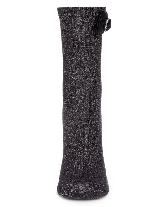 Women's Velvet Bow Metallic Lurex Crew Socks : Color: Black