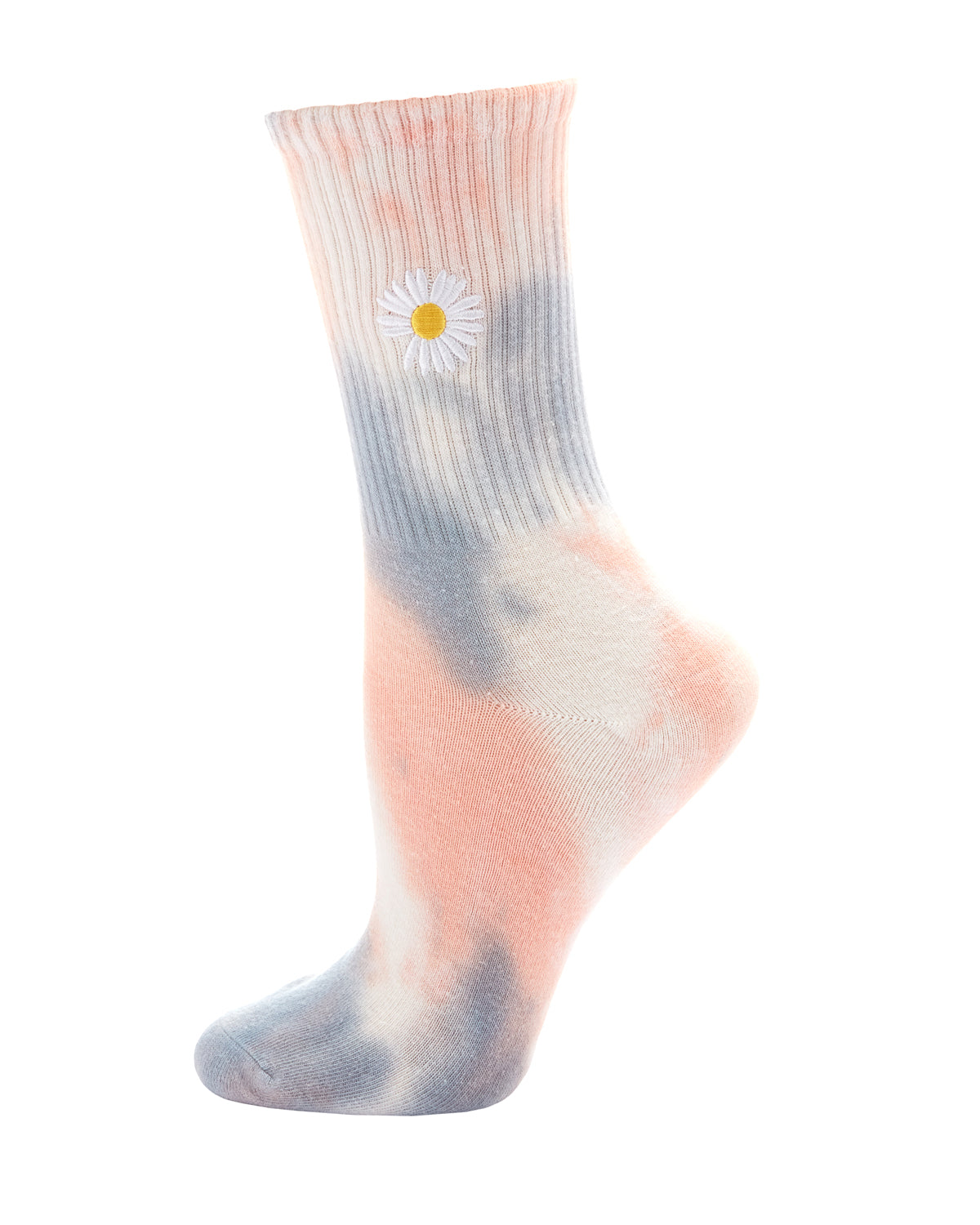 Women's Daisy Embroidered Tie Dye Ribbed Crew Socks : Color: Blush Pink