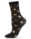 Women's Gold Foil Beautiful Bee Sheer Fashion Crew Sock : Color: Black