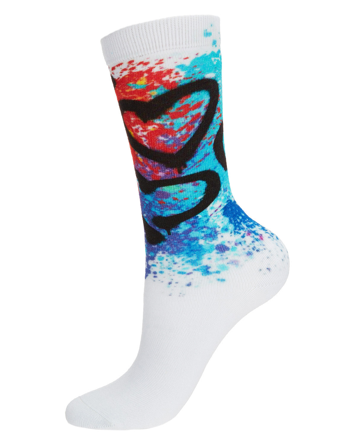 Women's Colorful Graffiti Heart Cotton Blend Crew Socks : Color: White