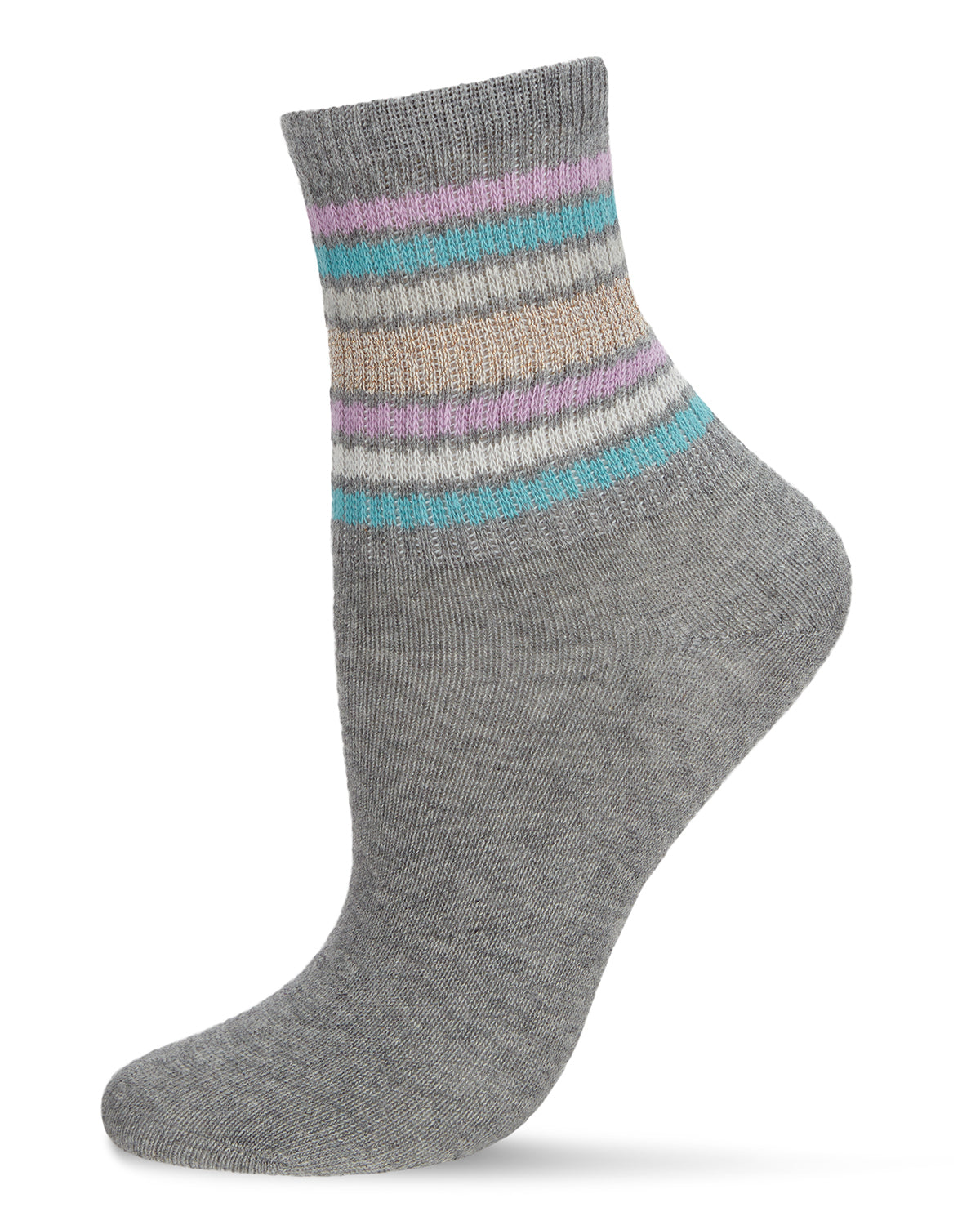Women's Metallic Multicolor Stripe Cotton Blend Anklet Socks : Color: MEDIUM GRAY