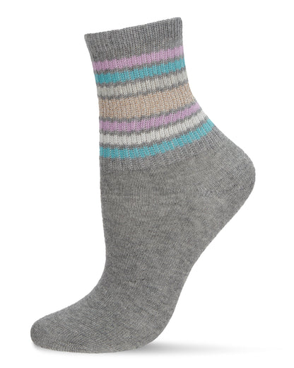 Women's Metallic Multicolor Stripe Cotton Blend Anklet Socks : Color: MEDIUM GRAY