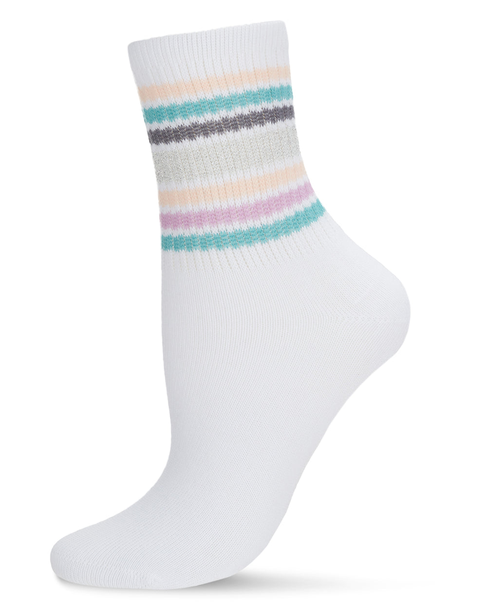 Women's Metallic Multicolor Stripe Cotton Blend Anklet Socks : Color: WHITE
