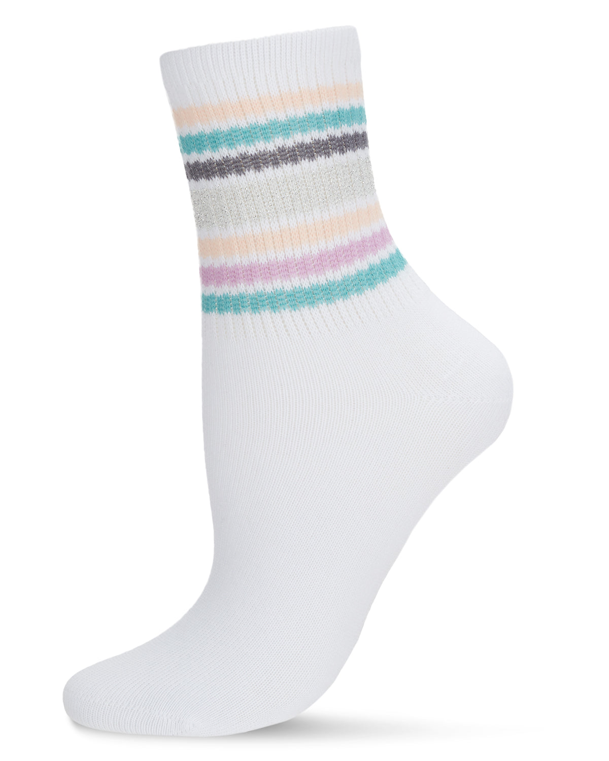 Women's Metallic Multicolor Stripe Cotton Blend Anklet Socks : Color: WHITE
