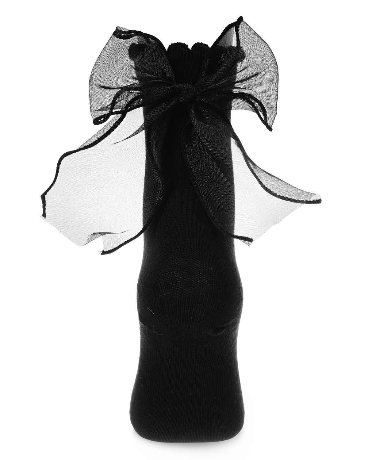 Women's Flowing Ribbon Back Scalloped Edge Crew Socks : Color: Black