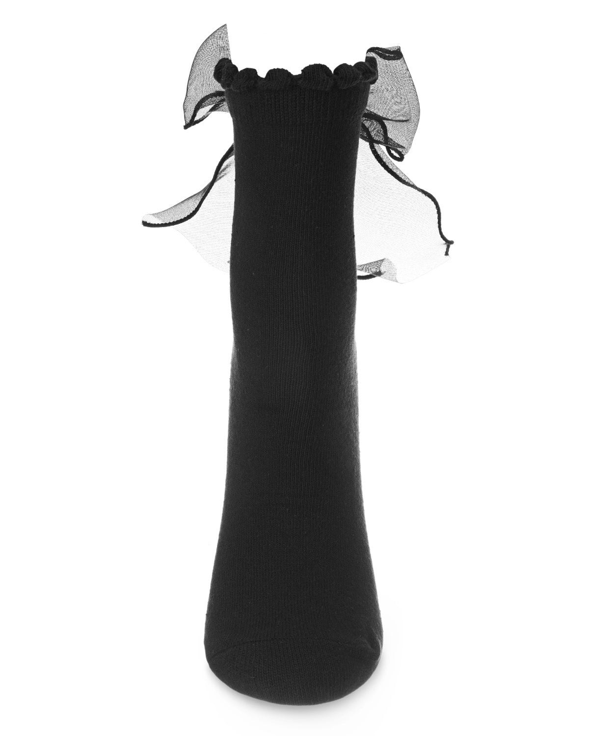 Women's Flowing Ribbon Back Scalloped Edge Crew Socks : Color: Black