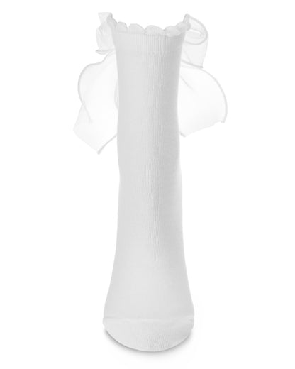 Women's Flowing Ribbon Back Scalloped Edge Crew Socks : Color: Black