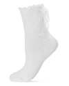 Women's Flowing Ribbon Back Scalloped Edge Crew Socks : Color: White