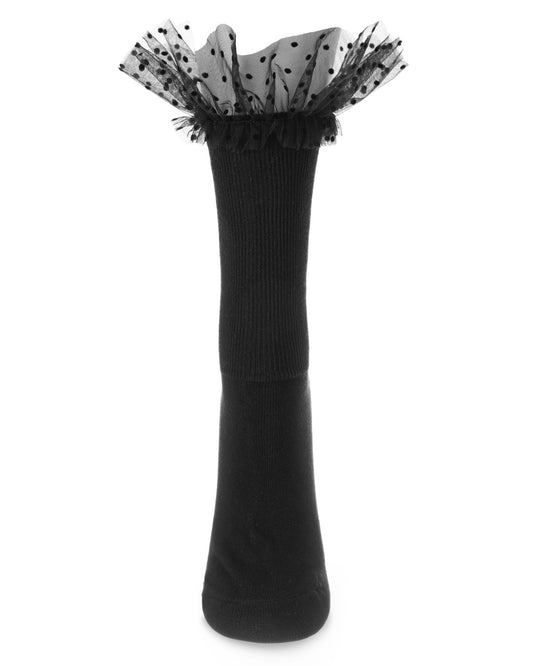 Women's Confetti Tulle Surprise Ruffle Cuff Crew Socks : Color: Black