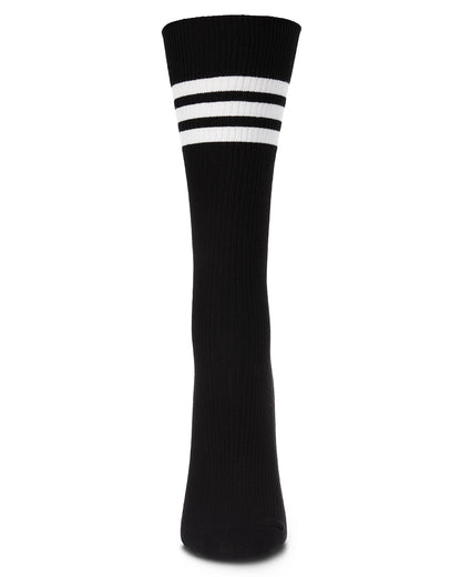Women's Tri-Ring Cotton Blend Slouch Ribbed Crew Socks : Color: Black