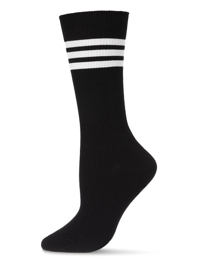 Women's Tri-Ring Cotton Blend Slouch Ribbed Crew Socks : Color: Black