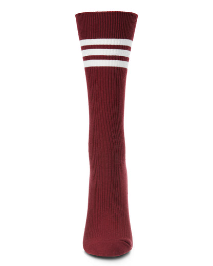 Women's Tri-Ring Cotton Blend Slouch Ribbed Crew Socks : Color: Black