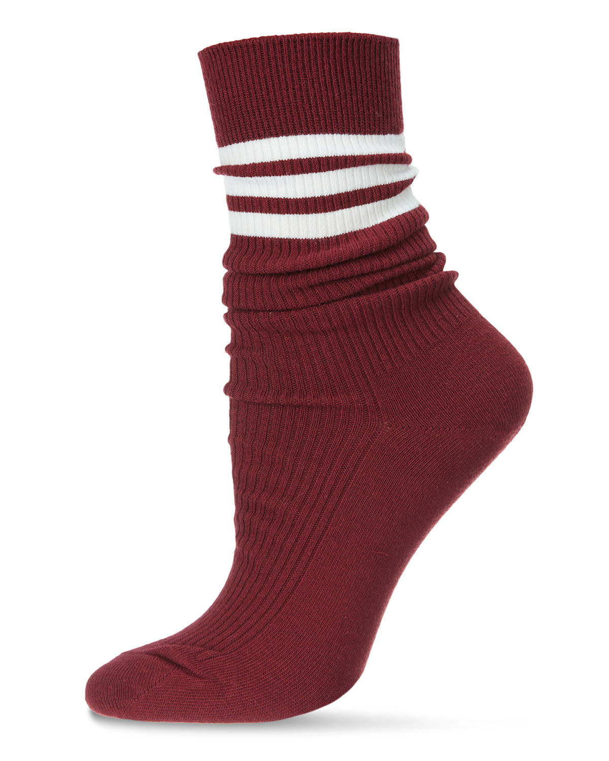 Women's Tri-Ring Cotton Blend Slouch Ribbed Crew Socks : Color: Burgundy