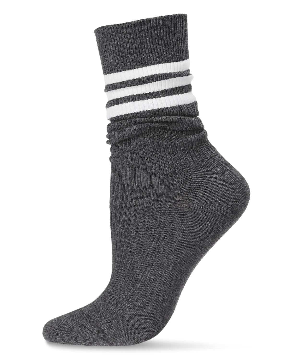 Women's Tri-Ring Cotton Blend Slouch Ribbed Crew Socks : Color: Dark Gray Heather