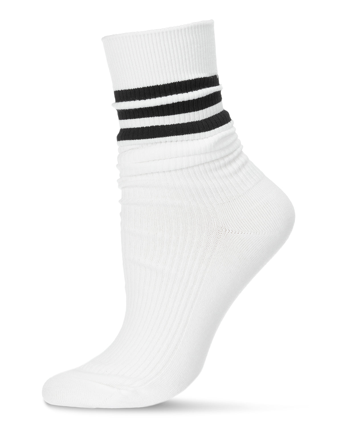 Women's Tri-Ring Cotton Blend Slouch Ribbed Crew Socks : Color: White