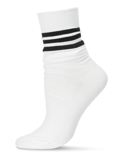 Women's Tri-Ring Cotton Blend Slouch Ribbed Crew Socks : Color: White