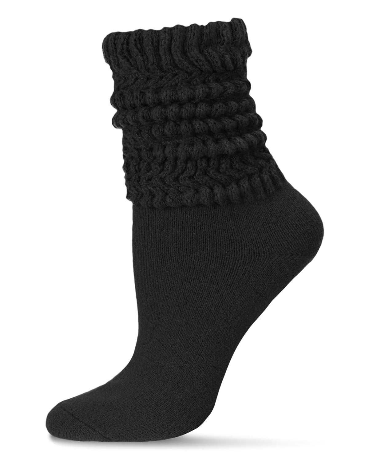 Women's Wide Ribbed Cotton Blend Slouch Crew Socks : Color: Black