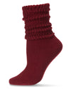 Women's Wide Ribbed Cotton Blend Slouch Crew Socks : Color: Burgundy