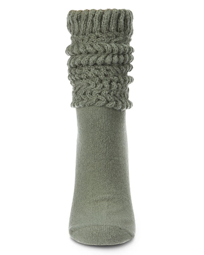 Women's Wide Ribbed Cotton Blend Slouch Crew Socks : Color: Sage Green