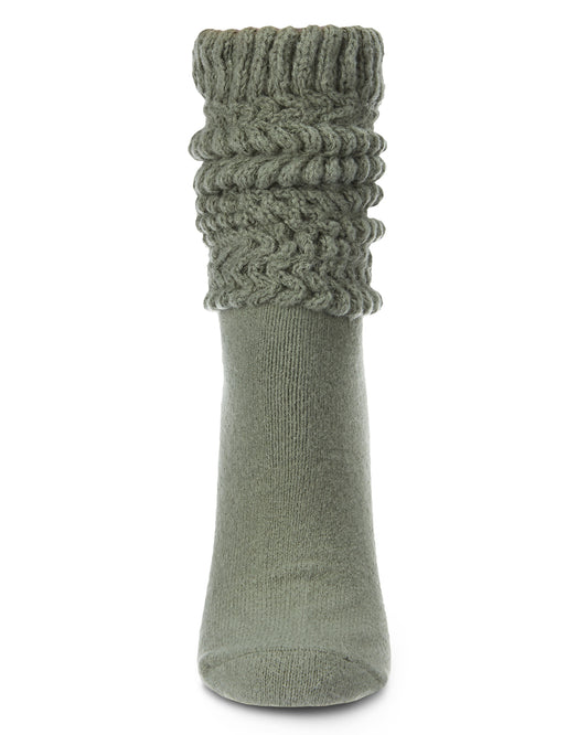 Women's Wide Ribbed Cotton Blend Slouch Crew Socks : Color: Sage Green