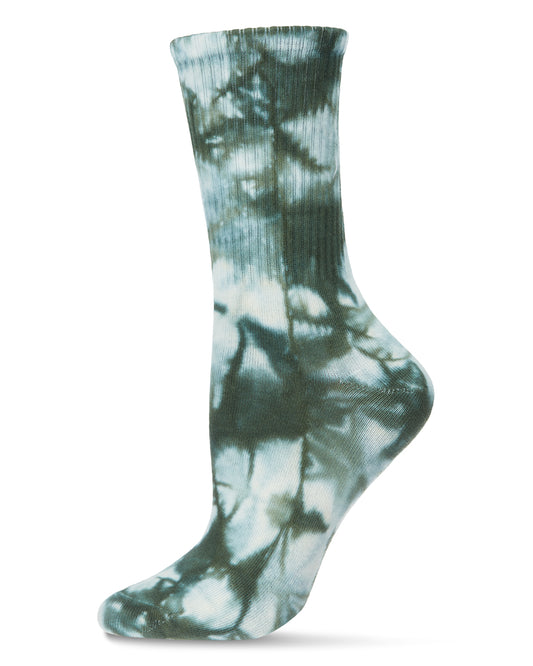 Women's Tie Dye Athletic Rib Cotton Blend Crew Socks : Color: Green