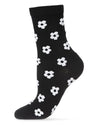 Women's Flocked Contrast Cotton Blend Floral Crew Sock : Color: Black