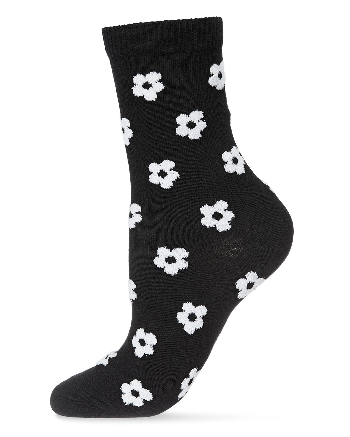 Women's Flocked Contrast Cotton Blend Floral Crew Sock : Color: Black