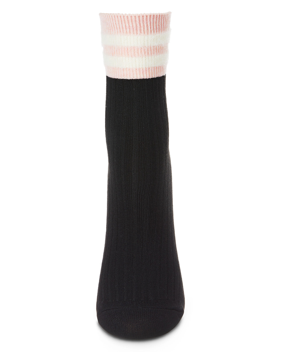Women's Luxe Cotton Blend Athletic Striped-Cuff Crew Sock : Color: Black