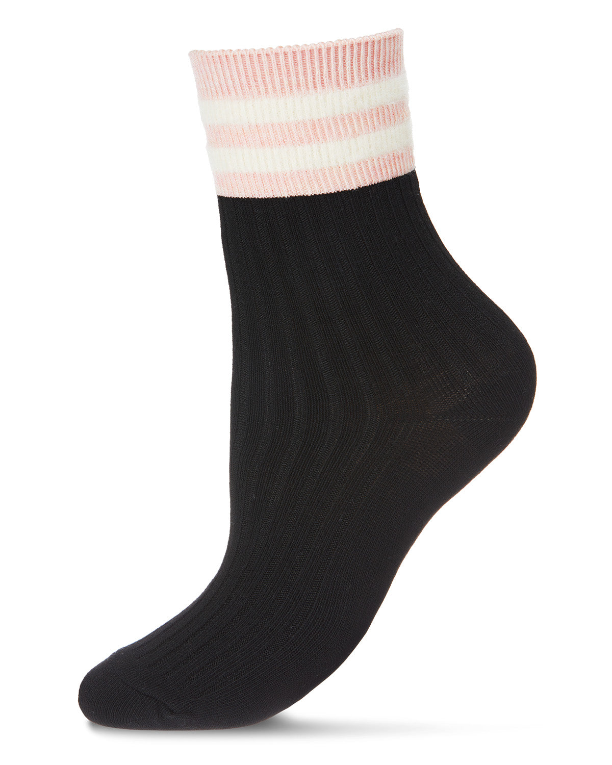 Women's Luxe Cotton Blend Athletic Striped-Cuff Crew Sock : Color: Black