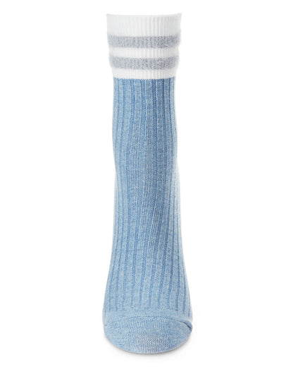 Women's Luxe Cotton Blend Athletic Striped-Cuff Crew Sock : Color: Black