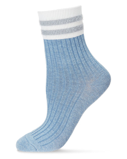 Women's Luxe Cotton Blend Athletic Striped-Cuff Crew Sock : Color: Denim