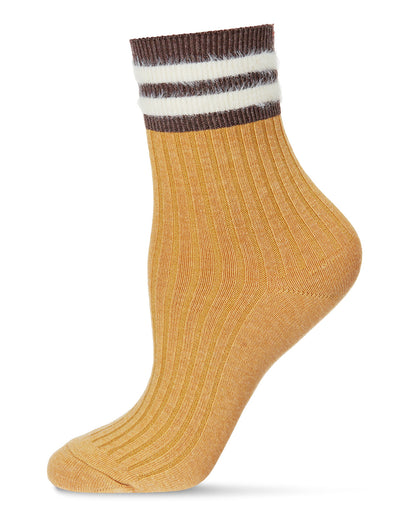Women's Luxe Cotton Blend Athletic Striped-Cuff Crew Sock : Color: Mustard