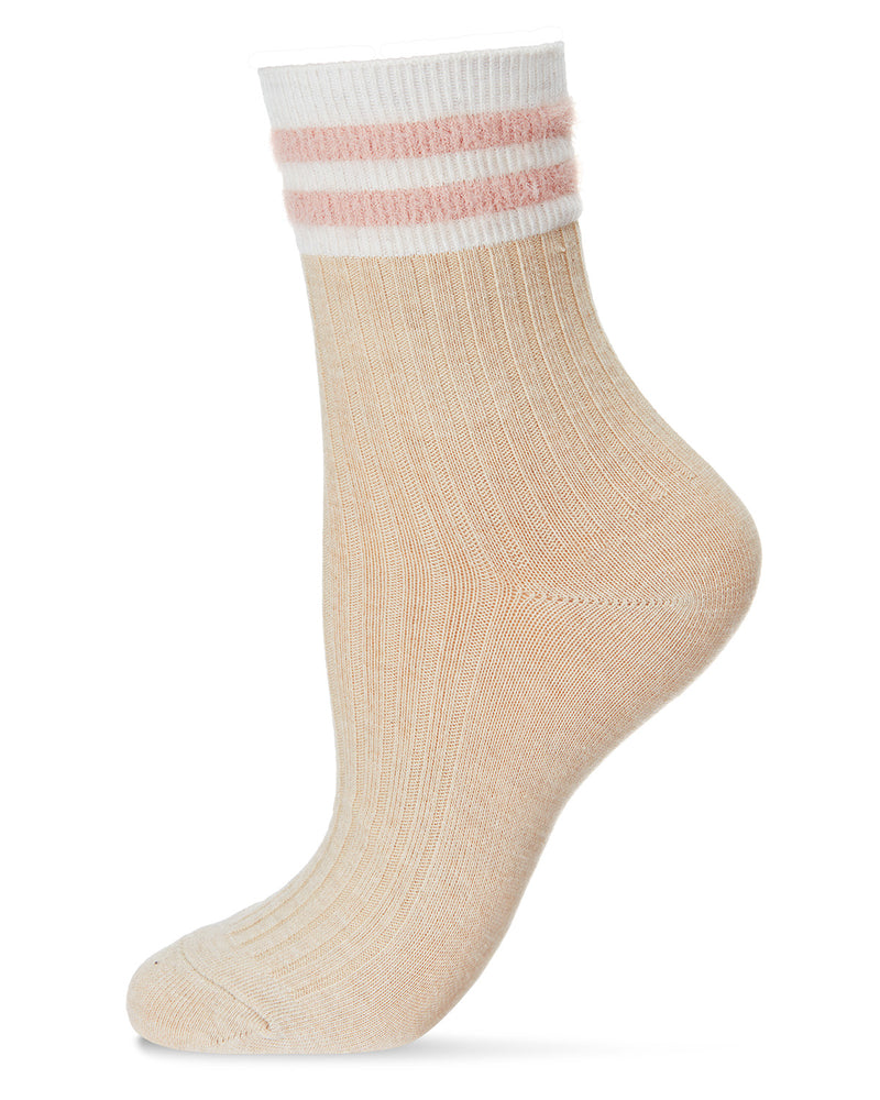 Women's Luxe Cotton Blend Athletic Striped-Cuff Crew Sock