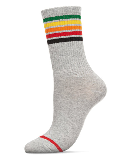 Women's Rainbow Stripe Athletic Cotton Blend Crew Sock : Color: Gray Heather