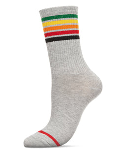 Women's Rainbow Stripe Athletic Cotton Blend Crew Sock