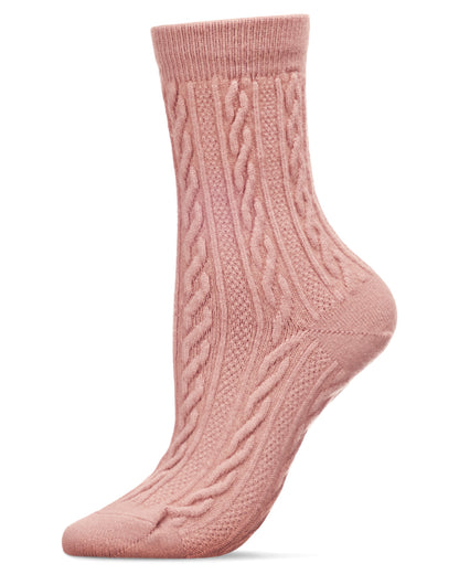 Women's Classic Cozy and Warm Cable Knit Crew Socks : Color: Dusty Rose