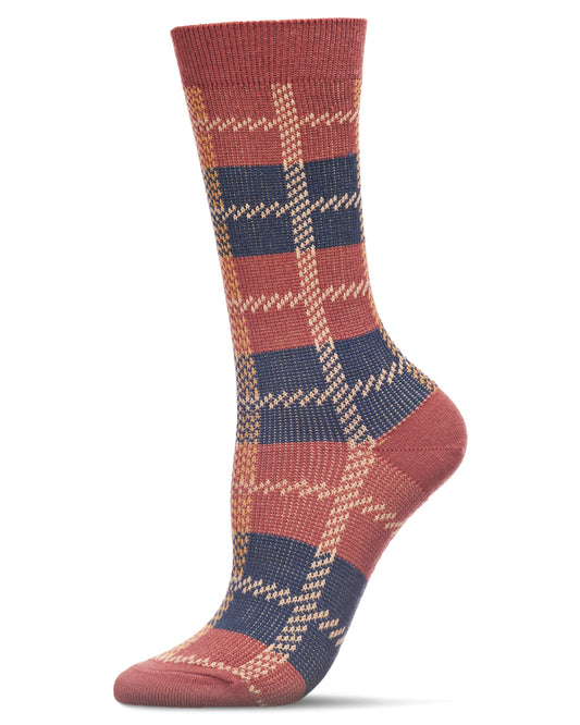 Women's Retro Vintage Plaid Crew Socks : Color: Mauve