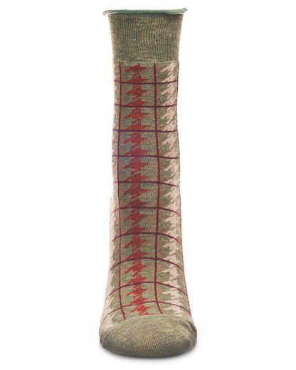 Women's Houndstooth Plaid Roll Cuff Crew Socks : Color: Charcoal Heather
