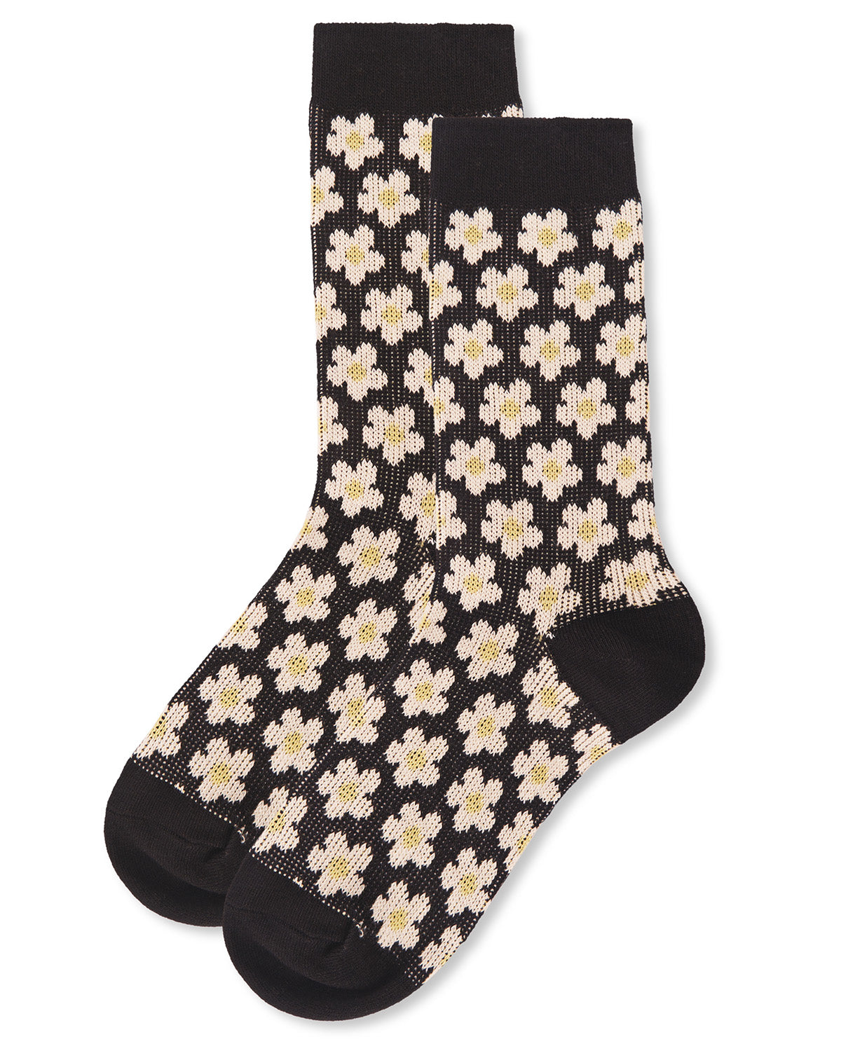 Women's Mod Vintage Style Sweet Daisy Cotton Blend Crew Sock : Color: Black