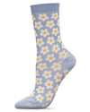 Women's Mod Vintage Style Sweet Daisy Cotton Blend Crew Sock : Color: Blue