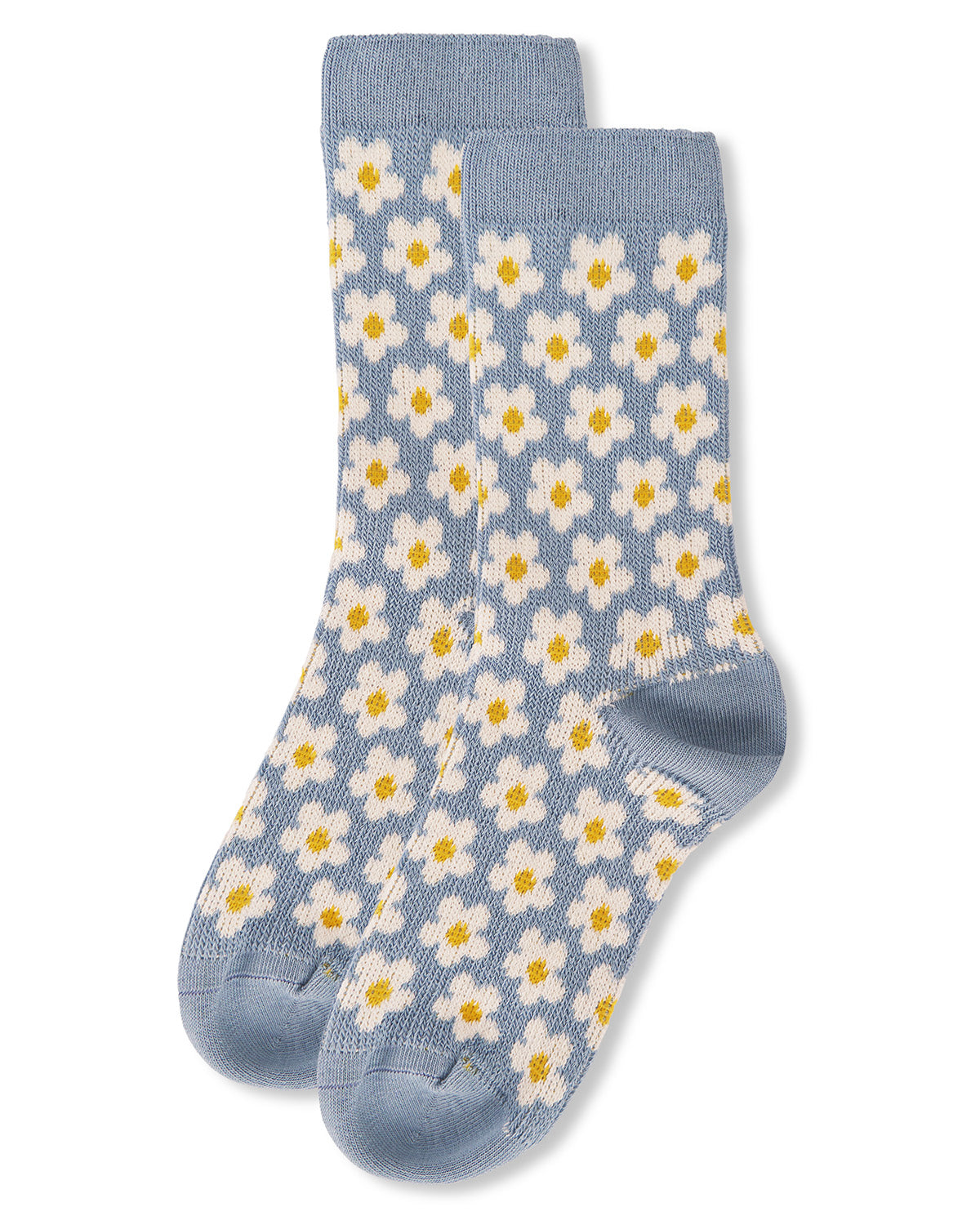 Women's Mod Vintage Style Sweet Daisy Cotton Blend Crew Sock : Color: Blue